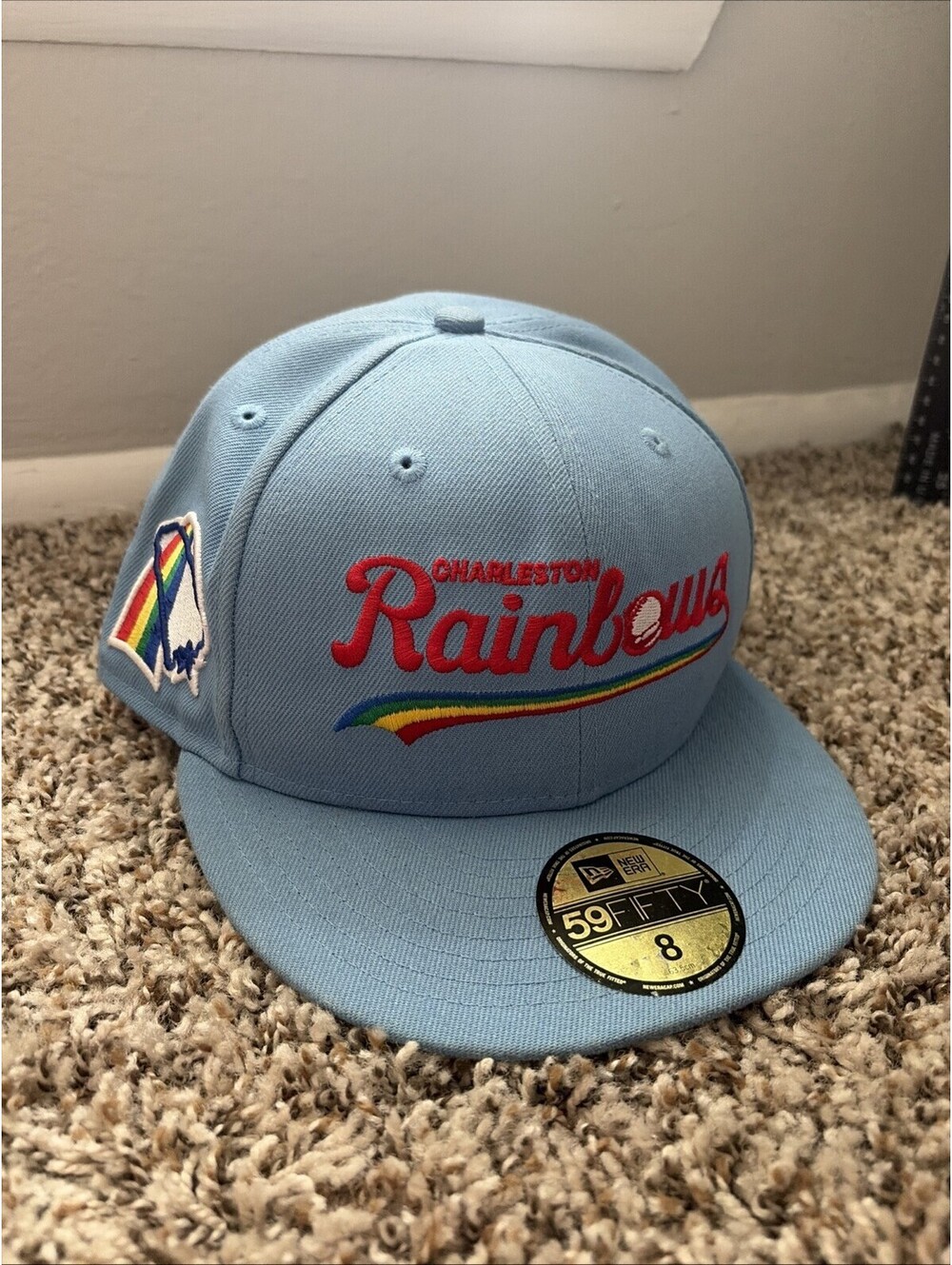 New Era 59FIFTY Charleston Rainbows MiLB Fitted Hat Cap Sky Blue Size 8
